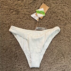 Women's White Ribbed Bikini Bottoms - Classic Low-Rise Swim